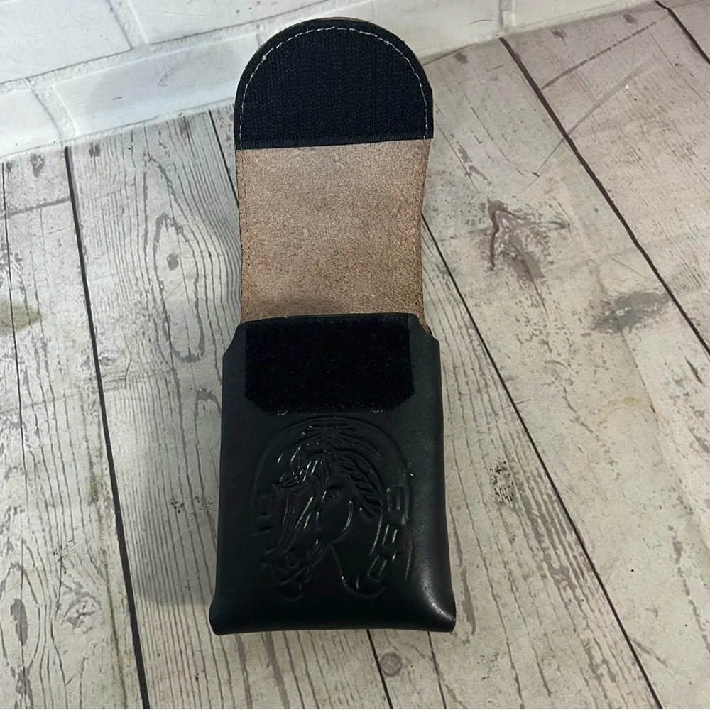 Black Leather Horse Horseshoe Belt Cell Phone Case Holder